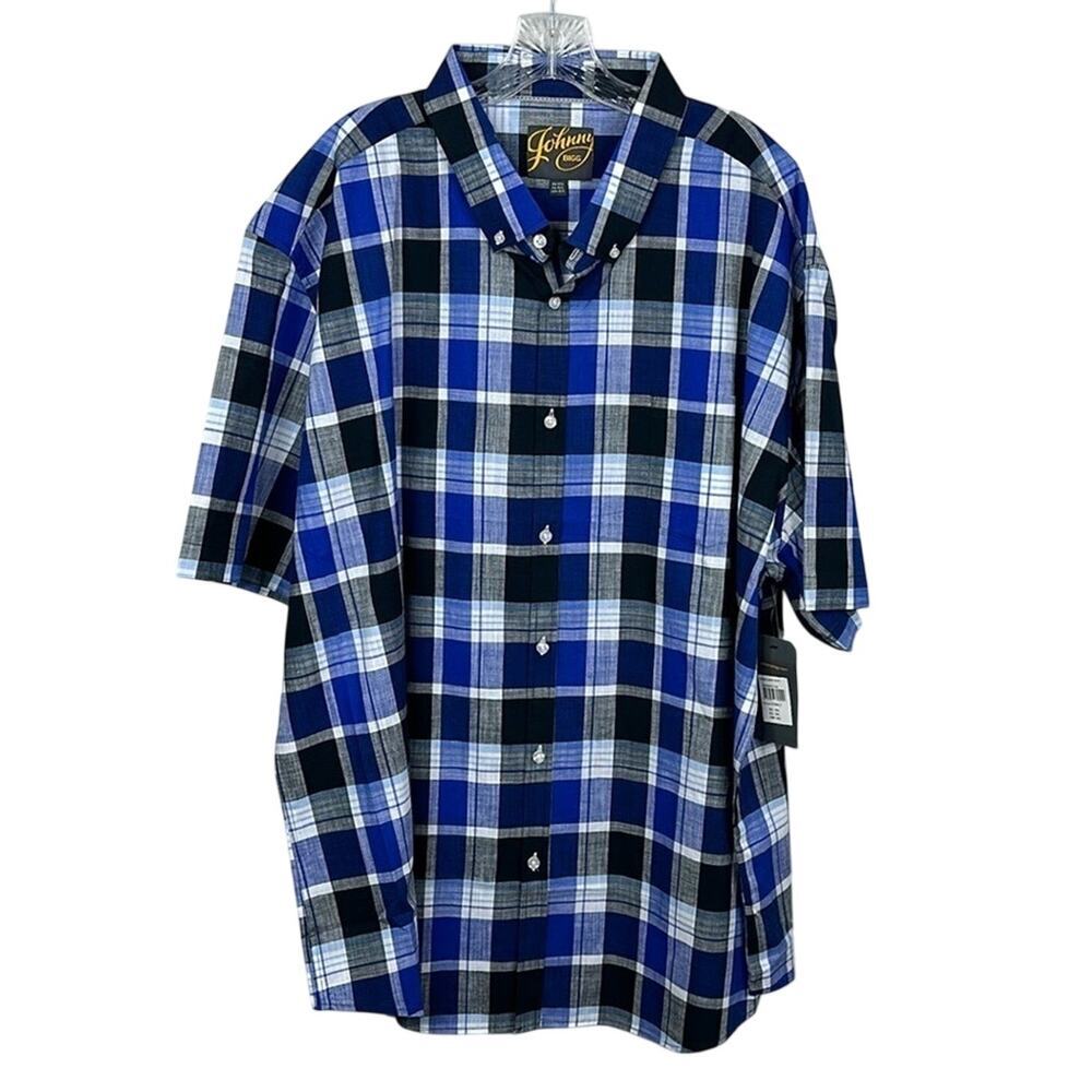 Johnny Bigg Shirt Mens 3XL Big & Tall Cobalt Blue Plaid Cotton Short Sleeve NWT